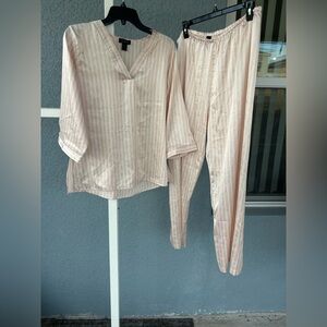 Jones New York Pajama Set Pink White Stripe 2-Piece Lounge Sleepwear Women Sz L